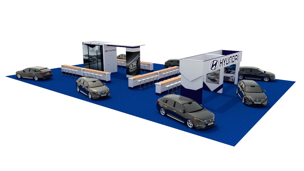 Stand Octanorm bi-nivel — proyecto StandMX agosto 2024, vista frontal